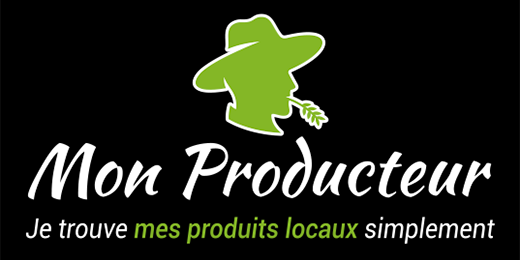 Mon Producteur — Bianco & verde · sfondo nero (520 × 260 px)